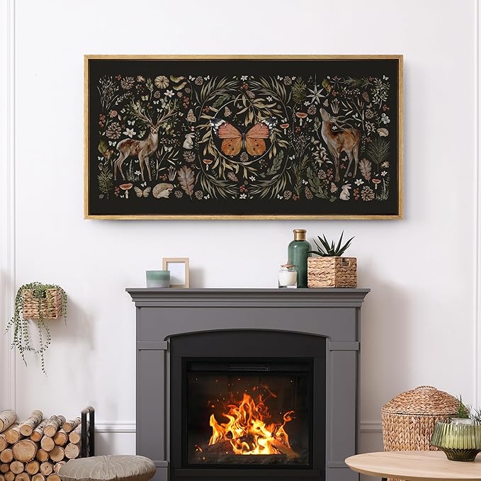 SIGNFORD Extra Large Framed Canvas Print Wall Art Enchanted Wildlife Garden Illustrations Modern Art Relax/Calm Warm for Living Room, Bedroom, Office - 60"x30"