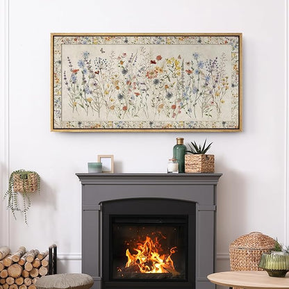 SIGNFORD Extra Large Framed Canvas Print Wall Art Charming Wildflower Botanical Illustrations Modern Art Relax/Calm Warm for Living Room, Bedroom, Office - 60"x30"