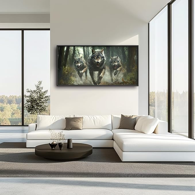 Forests Wolf Large Decor Wall Art Wolves Framed Pictures for Living Room, Animal Oversized Canvas Print Painting Modern Extra Large Framed Artwork for Bedroom Office Home Decor 60"x30"