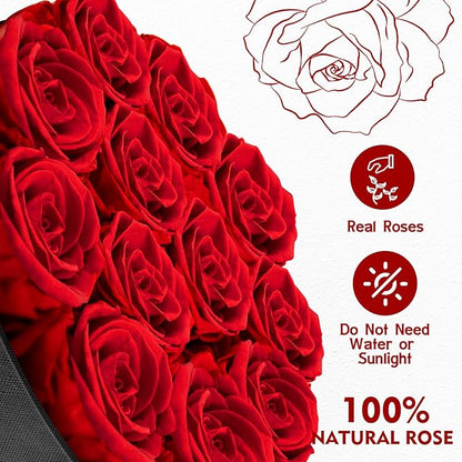 Forever Flowers,12 Red Roses in A Box, Real Preserved Roses, Birthday Gift for Women, Mother's Day, Anniversary Day- Red Roses