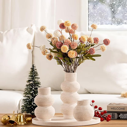 Ceramic Vase Home Table Decor - White Flower Vase Set of 3 Living Room Kitchen Decorations Farmhouse Modern Rustic Vases Decorative Centerpiece for Shelf Bedroom Office Bathroom Dining Coffee Desk
