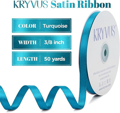 Premium Double Faced Turquoise Blue Satin Polyester Ribbon, 3/8 Inch X 50 Yards, Perfect for Gift Wrapping, Crafts, Wedding Decor, Special Occasions