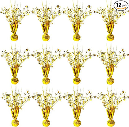 12 Pack Metallic Foil Spray Centerpiece Star Table Decoration Burst Table Centerpieces for Birthday New Years Nye Wedding Anniversary Graduation Holiday Party Supplies Decor, Gold
