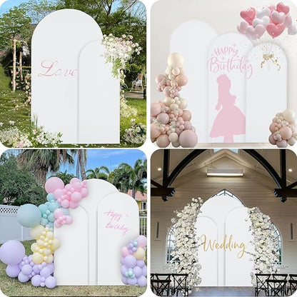 WEERRW White Arch Backdrop Cover Ballon Arch Stand Covers Set of 3 Spandex Fitted Round Top Chiara Stretchy Backdrop for Wedding Birthday Party Decoration(6FT, 6.6FT, 7.2FT)