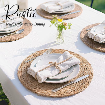13 Inch Woven Placemats Set of 24, Rustic Round Placemat for Dining Table, Boho Jute Chargers for Dinner Plates, Christmas Farmhouse Holiday Decor, Water Hyacinth Wicker Rattan Braided Place Mats