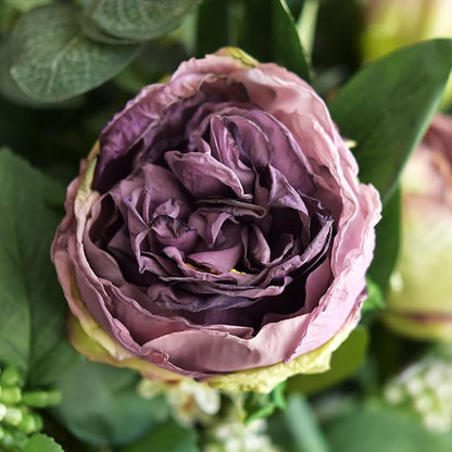 FiveSeasonStuff Vintage Purple Peonies – Realistic Artificial Silk Flowers with Dry-Look Petals, 6 Stems for Rustic Home & Wedding Floral Arrangements