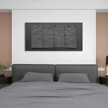 Hand-Painted 24x48 inch Black Abstract Wall Decoration Oil Painting Thick Texture Minimalist Art Home Wall Decoration Painting