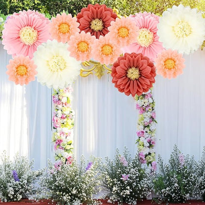 VAIPI 12 Pcs Giant Tissue Paper Flowers Decorations 30'' 24'' 20'' 12'' Large Crepe Paper Flowers Colorful Pom Poms DIY Craft for Wedding Baby Shower Birthday Party Wall Backdrop Decor