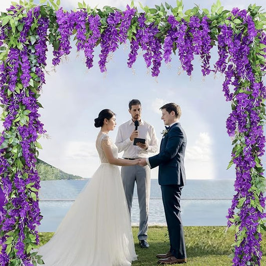 Wisteria Artificial Flowers Garland, 8Pcs Total 57.6ft Silk Faux Wisteria Vine Kit, Hanging Flower Plant for House Outdoor Garden Ceremony Outside Wedding Arch Floral Decor (8, Purple)