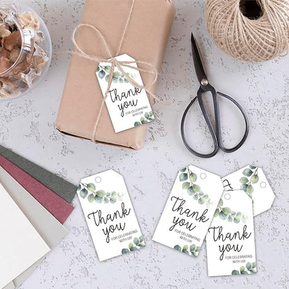 Thank You for Celebrating with Us Tag, 50 Pcs Thank You Paper Lables, 2x3 Inch Floral Gift Tags with String for Wedding Birthday Baby Shower Bridal Shower, Party Decoration-A04