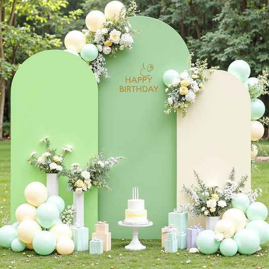Boho Arch Backdrop Cover 7.2FT 6.6FT 6FT Stretchy Wedding Arch Covers Set of 3 Spandex Fitted Sage Green Light Green Cream Fabric Backdrop Cover for Party Baby Shower Birthday Decoration
