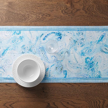 Maison d' Hermine Table Runners 100% Combed Cotton 14.50 Inch x 72 Inch Premium Tablerunner, Decorative Table Runner, Buffet Parties & Camping, Paisley Blues (Double Layer)
