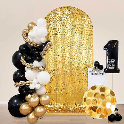 7.2FT Gold Sequin Backdrop Cover: Big Payette Glitter Fabric Arch Covers for Birthday Party Baby Shower Decorations