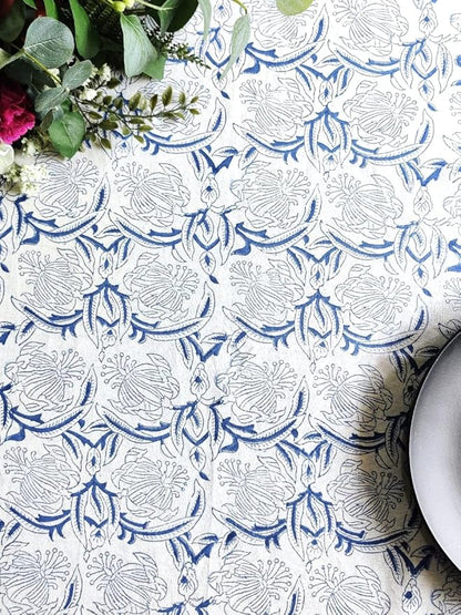 ATOSII Santorini 100% Cotton Round Tablecloth, Handblock Print Floral Table Cloth for Kitchen Dining Linen I Parties, Weddings, Outdoors, Spring Summer Decor I 60" Inches Round