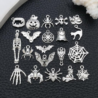 WOCRAFT 60pcs Bright Silver Halloween Charms Bracelet Charms for Jewelry Making Sets DIY Necklace Bracelet Keychain Crafting Charms Kit Craft Supplies (SN867)