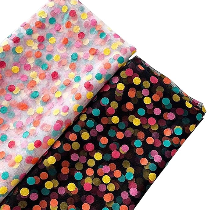 Oakbud Flower Wrapping Mesh Paper Rainbow Polka Dots Tulle Floral Bouquet Gift Packaging Paper Florist Supplies for Wedding Mothers Day Valentines Day 19.7inch x 1.64Yard (White)