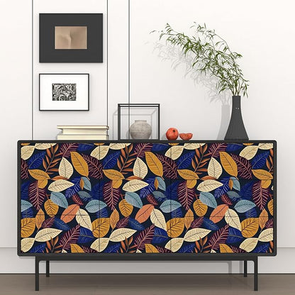 Colorful Leaf Wallpaper Peel and Stick,Vintage Botanical Contact Paper 17.5" x 118",boho leaves Wall Mural Self Adhesive Removable Waterproof for Bedroom Walls Bookcase Drawers Cabinet Table Locker