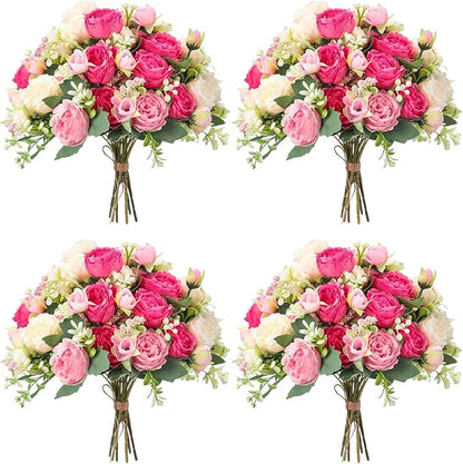 Geosar 8 Bundles Artificial Peonies Flowers Fake Silk Peony Bouquet Faux Peonies Flowers Bulk for Decoration Vase Floral Arrangements Wedding Party Table (Bright Color)