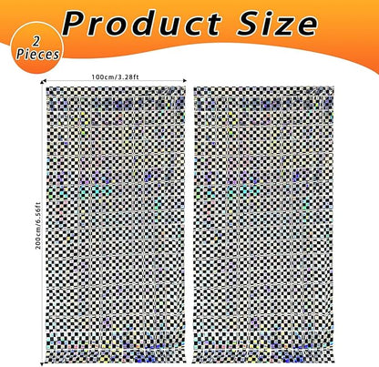 Iridescent Race Car Foil Fringe Curtains Backdrop Racing Party Supplies 2 Pack 3.28 x 6.56 Ft Race Car Theme Background for Kids Boy Birthday Baby Shower Party Decorations