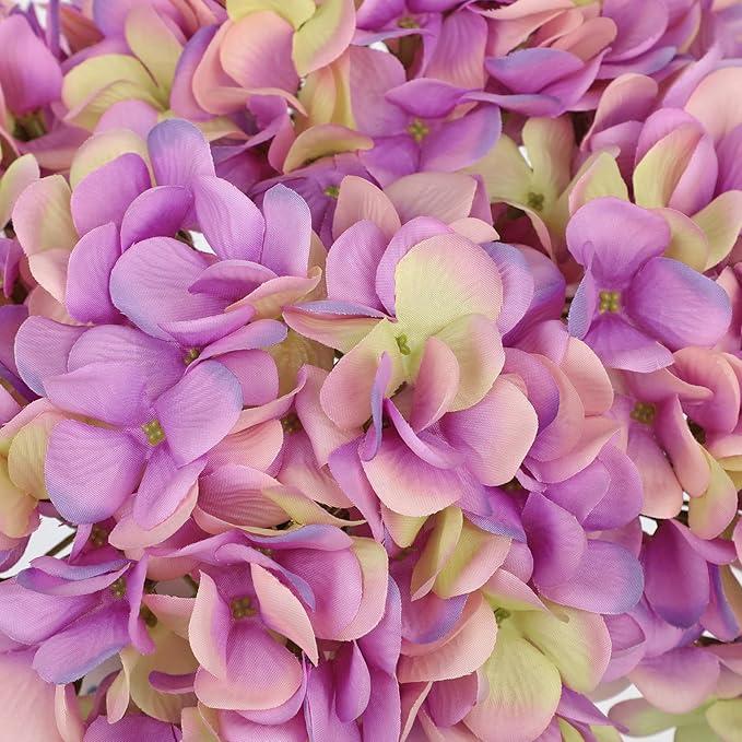 Hollyone Purple Silk Hydrangea Artificial Flowers Heads 7.4inch Large Fake Hydrangea 4Pcs Full Faux Flowers with Stems for Wedding Party Table Centerpieces Flower Arrangement Home Decor