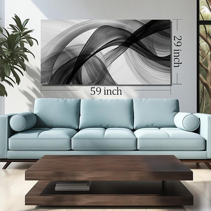 JuhaiArt Abstract Wall Decor Minimalist Black Picture Art White Canvas Wall Art for Living Room Office 29" x 59" Large Modern Poster Artwork