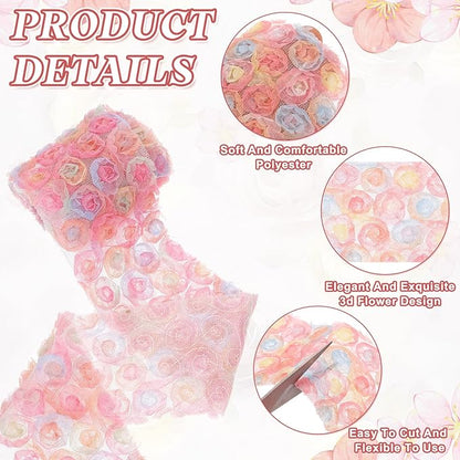 uxcell 2PCS Lace Trim Ribbon, 2.36 inch - 1 Yard 3D Rose Floral Embroidery Ribbons Edge Trimming for Sewing, Wedding Dress, DIY Crafts, Decoration Accessories, Pink Yellow