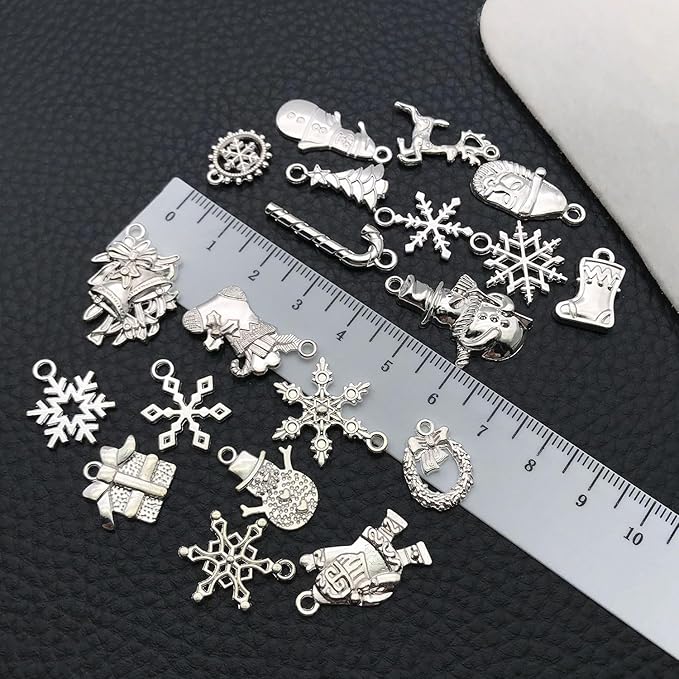WOCRAFT 60pcs Bright Silver Christmas Bracelet Charms for Jewelry Making Sets DIY Necklace Bracelet Keychain Crafting Charms Kit Craft Supplies (SN829)
