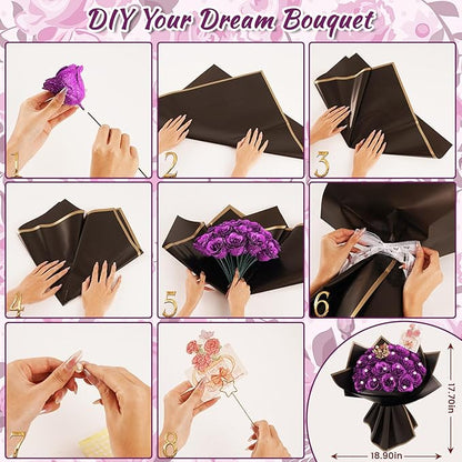 DIY Glitter Roses Bouquet, Valentine's Day Everlasting Shiny Artificial Bouquet, Purple Faux Flowers with Stem Pearl Crown for Graduation Gifts Wedding Anniversary Engagement Day Birthday,25 Pcs