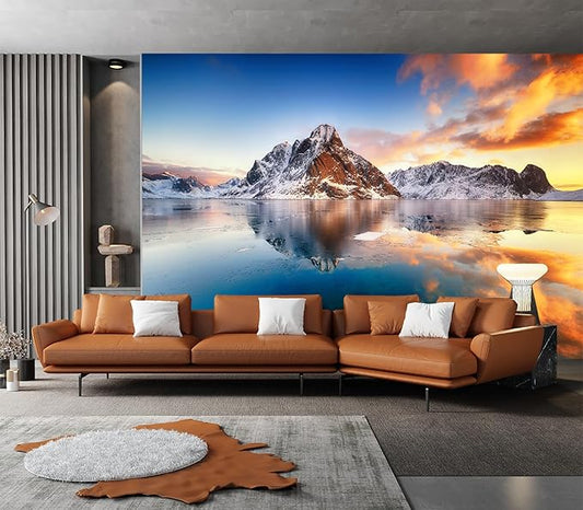 Cliouar-Beautiful Sunrise in Norway - lofotens Mural Wallpaper Peel and Stick 160" x 114"