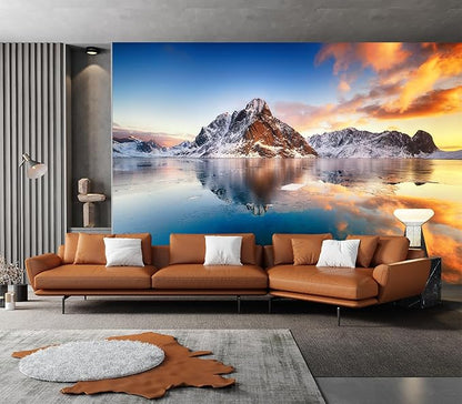 Cliouar-Beautiful Sunrise in Norway - lofotens Mural Wallpaper Peel and Stick 90" x 67"