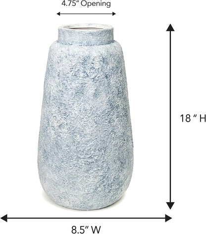 Blue Marble Effect Ceramic Vase-Textured Stone Finish Flower Holder-Modern Decorative Vase-Coastal Home Accent-Distressed Pottery-Tall Elegant Centerpiece [18" W X 8.5" H]