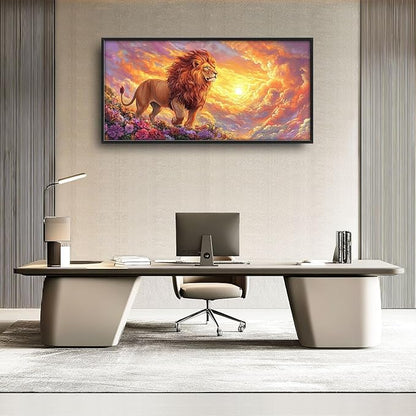Lion Large Wall Art Animal Flower Pictures Wall Decor Sunset Floral Canvas Landscape Print Painting Modern Home Artwork Decoration for Bathroom Office Living Room Bedroom Framed 60"x30"