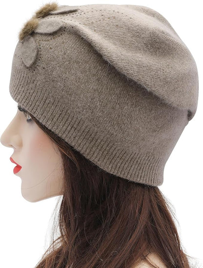 ZLYC Women Floral Slouchy Beanie Hat Double Layer Winter Knit Skull Cap