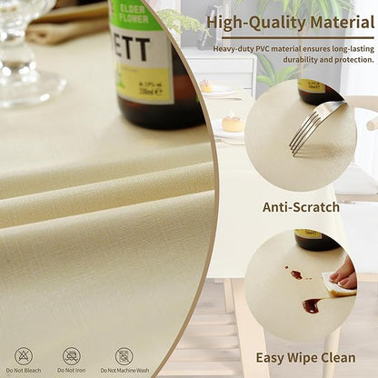 Square Table Cloth,100% Waterproof Tablecloth Oil Proof Spill Proof Vinyl Table Cloth, Wipe Clean Plastic Table Cover for Dining, Camping, Indoor and Outdoor 54" x 54",Beige