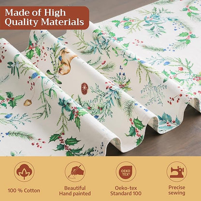 Maison d' Hermine Table Runner 100% Cotton Double Layer Table Runners 72 inches Long for Thanksgiving Christmas Decorations Home Kitchen Dining Party Wedding (Holly Time, 14.5" x 72")