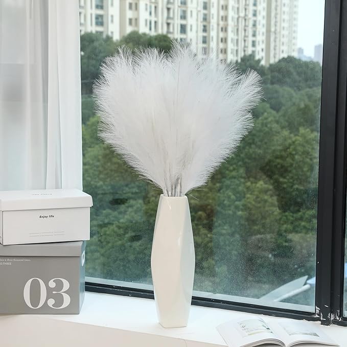9 Stems White Faux Pampas Grass - 38 Inch Tall Artificial Pompous Grass Decor, Large Fake Pompas Floral for Vase Filler, Wedding Centerpieces, Party, Christmas and Home Decor (White)