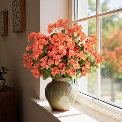 4 Pcs Artificial Flowers Bougainvillea Outdoor Artificial Plants Faux Flowers with Stems Silk Flowers for Wedding Porch Living Garden Decor(4PCS,Orange)