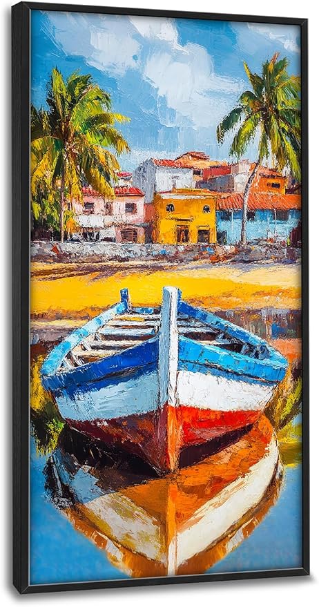 Colorful Boat Wall Art Large Tropical Coastal beach Pictures Wall Decor nautical seaside Canvas Prints Graffiti summer vacation painting Framed Artwork for bathroom Bedroom Living Room 30"x60"