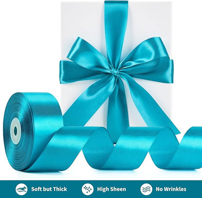 1-1/2 Inch Wide Peacock Blue Satin Ribbon, 50 Yards Solid Polyester Fabric Ribbon for Roses Making, Gift Wrapping, Christmas, Wedding Decorations, Crafts, Bows, Flower Bouquets