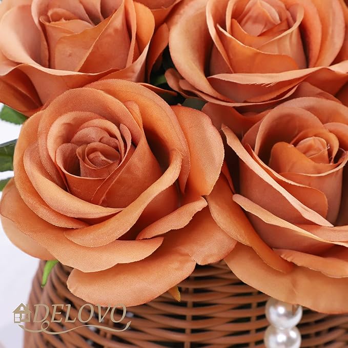 52pcs Terracotta Roses Artificial Flowers Fake Flowers Silk Roses with Stems for DIY Wedding Bouquets Bridal Shower Centerpieces Arrangements Party Decorations