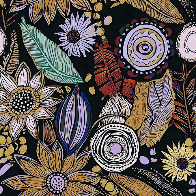 Dark Boho Wallpaper Peel and Stick,Vintage Black Yellow Purple Floral Contact Paper, Botanical Flowers Retro Wall Paper Self Adhesive Removable Waterproof for Walls Shelves Cabinet Table 17.5" x 118"