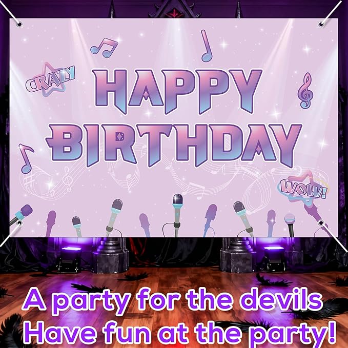 Happy Birthday Backdrop, 180x120cm/70.87x47.24in Music Theme Birthday Background Cartoon Magical Party Favors Toys Supplies Gifts for Video Shooting Classroom Decor Decorations Photo Studio