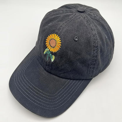 Cute Flower Hat, Elegant Floral Embroidered Adjustable Baseball Cap for Men Women, Gifts for Flower Lovers, Black