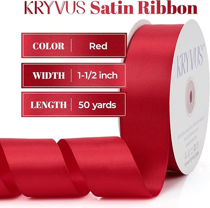 Red Satin Ribbon, Double Faced 1-1/2 Inch X 50 Yards Red Ribbon, Premium Satin Ribbon for Gift Wrapping, Crafts, Hair Bow Making, Sewing, Flower Bouquet, Wedding Party Decor