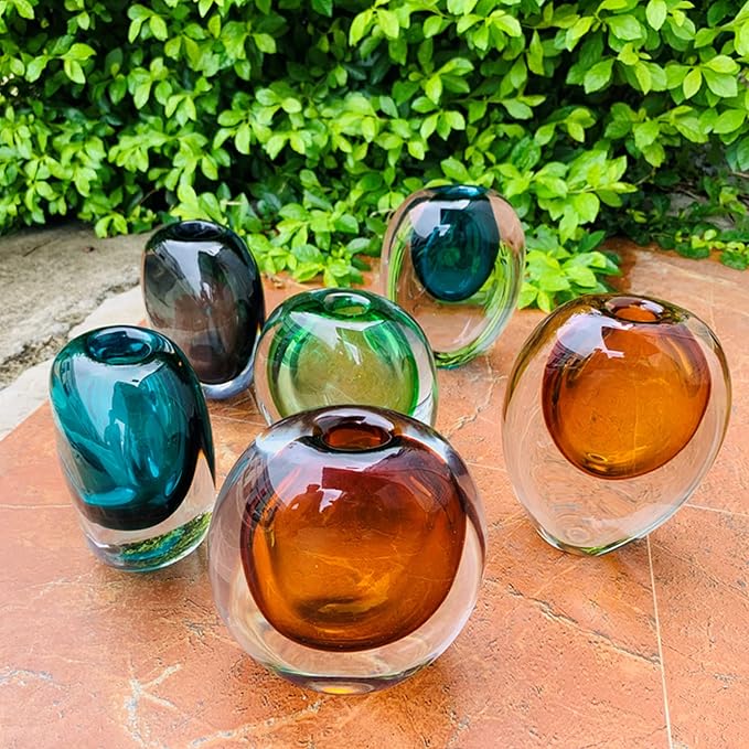 Crystal Vase, Modern Decorative Vase, Minimalist Floral Vase, Light Luxury Style for Home Decor, Centerpiece, Office, Pampas Grass, Dried Flowers, Flowers and Buds (Big Amber)