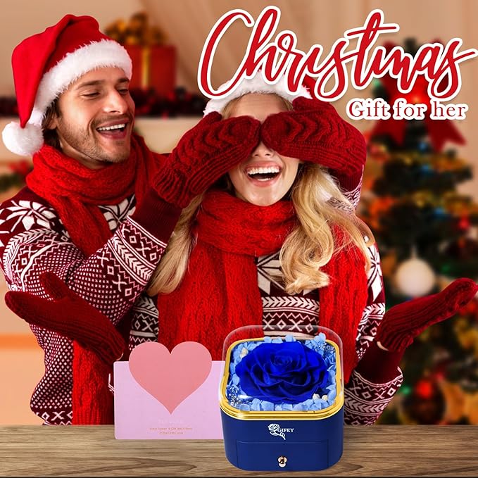 Christmas Birthday Gifts for Women,Preserved Blue Rose with I Love You Necklace,Preserved Flowers Gifts for Mom Girlfriend Women Wife Gifts Idea on Birthday Anniversary Christmas Valentines Day