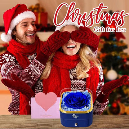 Christmas Birthday Gifts for Women,Preserved Blue Rose with I Love You Necklace,Preserved Flowers Gifts for Mom Girlfriend Women Wife Gifts Idea on Birthday Anniversary Christmas Valentines Day