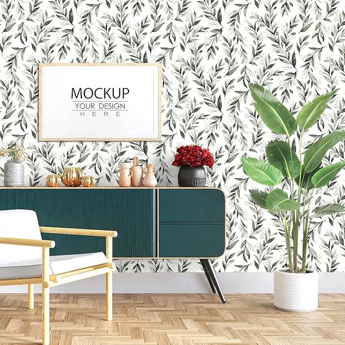 Erfoni Leaf Peel and Stick Wallpaper Dark Green Contact Paper 17.7inch x 236.2inch Greenery Eucalyptus Wallpaper Peel and Stick Leaves Plant Self Adhesive Wall Paper for Laundry Room Walls Decor