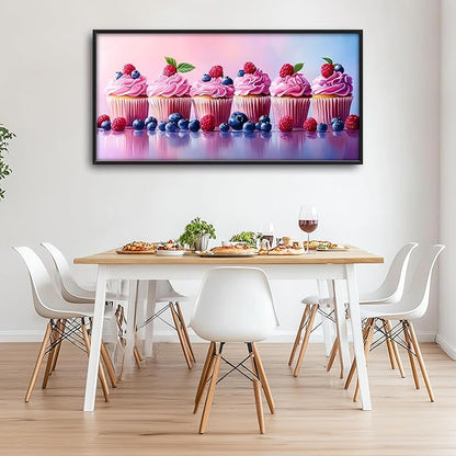 Pink Dessert Large Wall Art Framed Wall Decor for Living Room Cupcakes Pictures Oversized Canvas Print Painting Modern Extra Large Framed Artwork for Bedroom Office Home Decor 60"x30"