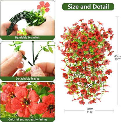 Homsunny Artificial Fake Hanging Flowers Plants for Outdoor Spring Decorations, 2PCS Faux Daisy Silk Flower Outside No Fade UV Resistant Realistic Home Decor for Porch Patio Window Box (ChujuDH-Red